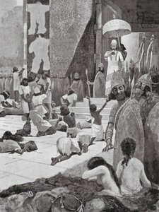 Ashur-nasir-pal i jego jeńcy wojenni (litografia) autorstwa Henry Charles Seppings Wright