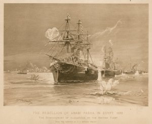 Bombardowanie Aleksandrii przez brytyjską flotę podczas buntu Ali Paszy w Egipcie autorstwa Henry Charles Seppings Wright