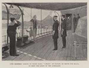 Lord Rosebery na pokładzie HMS Caesar w Neapolu, w drodze na Maltę, aby spotkać się z Lordami Admiralicji autorstwa Henry Charles Seppings Wright
