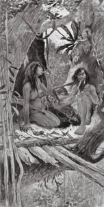 Prehistoryczni chińscy mieszkańcy drzew (litografia) autorstwa Henry Charles Seppings Wright