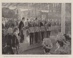 Książę Connaught kładzie kamień węgielny pod nowe szkoły Królewskiego Instytutu Masońskiego dla Chłopców w Bushey 12 maja autorstwa Henry Charles Seppings Wright