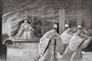 Cesarz pali się w swoim pałacu (litografia) autorstwa Henry Charles Seppings Wright