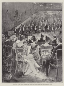 Marsz mężczyzn z Harlech, walijski chór śpiewający przed królową na zamku Windsor autorstwa Henry Charles Seppings Wright
