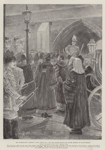 Ceremonia proklamacji w Temple Bar, Lord Burmistrz czytający List przyniesiony przez Rouge Dragon autorstwa Henry Charles Seppings Wright