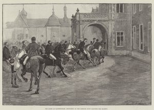 Królowa w Sandringham, panowie z Norfolk Hunt pozdrawiają Jej Wysokość autorstwa Henry Charles Seppings Wright