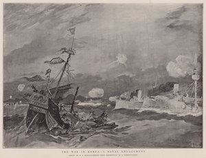 Wojna w Korei, zaangażowanie marynarki wojennej (litografia) autorstwa Henry Charles Seppings Wright