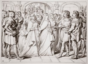 Alftruda rozpoznaje Hereward, ilustracja z Hereward the Great Charlesa Kingsleya, wyd. 1870, grawerowane przez C.G. Lewis (grawerowanie blachy stalowej) autorstwa Henry Courtney Selous