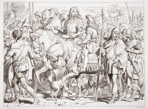 Jak Hereward wchodzi do konsekrowanej fortecy św. Bertyna, ilustracja z Hereward the Great Charlesa Kingsleya, wyd. 1870, grawerowane przez C.G. Lewis (grawerowanie blachy stalowej) autorstwa Henry Courtney Selous