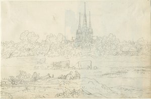 Katedra w Lichfield - widok wschodni: rysunek piórem i tuszem, 20 czerwca [c 1820] (rysunek)