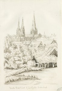 Katedra w Lichfield - South West Widok: rysunek piórkiem, nd [?1788-1855] (rysunek)