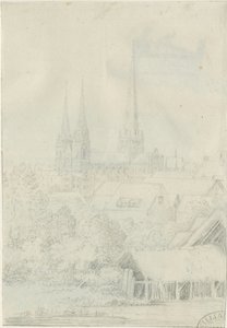 Katedra w Lichfield - South West Widok: rysunek ołówkiem, nd [?1788-1855] (rysunek) autorstwa Henry Curzon Allport