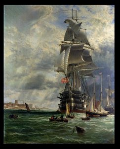 H.M.S. Św. Wincenty na jej cumach przy wejściu do Haslar Creek, Portsmouth, 1868