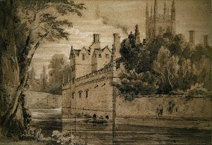 Magdalen College - Widok na Cherwell w kierunku mostu (ołówek i akwarela na papierze) autorstwa Henry Edridge