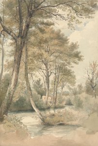 Strumień z drzewami i bydłem w pobliżu Bromley Hill w hrabstwie Kent autorstwa Henry Edridge