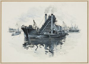 Pogłębiarka w dokach Salford autorstwa Henry Edward Tidmarsh