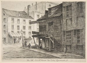 The Old Beach House, Corner of Cedar i Greenwich Streets ze scen Starego Nowego Jorku, 1874.
