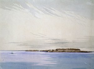 Stara Mackinaw, z francuskim fortem, 1842 (wc na papierze)