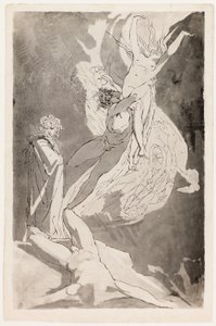 Dante Swoons przed szybującymi duszami Paolo i Franceski, Wergiliusz u jego boku autorstwa Johann Heinrich Füssli