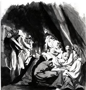 Śmierć kardynała Beauforta, ilustracja z „Henryk VI” Szekspira, 1772 (pióro, tusz i pranie na papierze) autorstwa Johann Heinrich Füssli