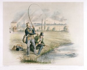 Jack Fishing, Lea Bridge, z zestawu sześciu obrazów „Wędkarstwo” (litografia ręcznie kolorowana)
