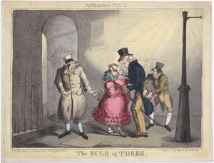 Reguła trzech, tablica 7 z Arytmetyki, 1822 (akwaforta ręcznie kolorowana)