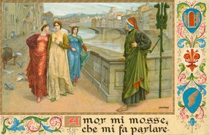 Włoski poeta Dante Alighieri i Beatrice Portinari (chromolitho)