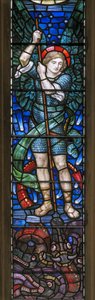 Yeovil, St John The Baptist, Lowndes & Drury, Henry Holiday, The Archangel St Michael & Dragons, 1917-18 autorstwa Henry Holiday