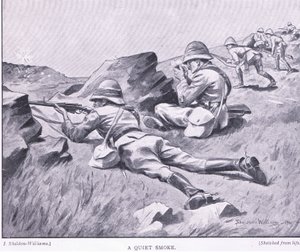 Cichy dym z After Pretoria: The Guerilla War wydanego przez Harmsworth Bros Limited autorstwa Henry Inglis Jodrel Sheldon Williams