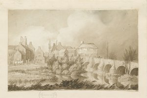 Burton-upon-Trent Bridge and Town: rysunek w sepii, bd [ok. 1840]
