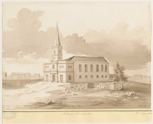 Wolverhampton - Kościół św. Jerzego: rysunek w kolorze sepii, 1844