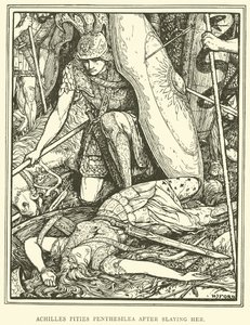 Achilles lituje się nad Pentesileą po jej zabiciu. autorstwa Henry Justice Ford