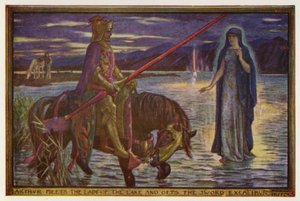 Artur spotyka Panią Jeziora i otrzymuje miecz Excalibur (kolor lito) autorstwa Henry Justice Ford