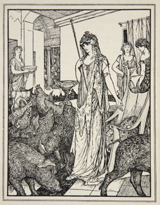 Circe wysyła Swine (Towarzysze Ulissesa) do Styes, frontispis z „Opowieści o morzach greckich” Andrew Langa, 1926 (atrament na papierze) autorstwa Henry Justice Ford