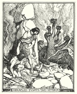 Herakles walczy z Hydrą (lito) autorstwa Henry Justice Ford