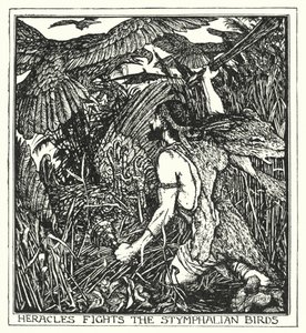 Herakles walczy ze stymfalijskimi ptakami (litos) autorstwa Henry Justice Ford