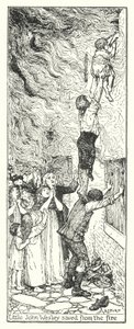 Mały John Wesley uratowany z pożaru (lito) autorstwa Henry Justice Ford