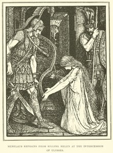 Menelaos powstrzymuje się przed zabiciem Heleny za wstawiennictwem Ulissesa autorstwa Henry Justice Ford