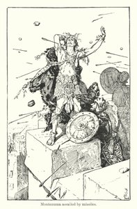 Montezuma zaatakowany przez pociski (rycina) autorstwa Henry Justice Ford