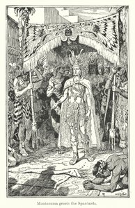 Montezuma wita Hiszpanów (rycina) autorstwa Henry Justice Ford
