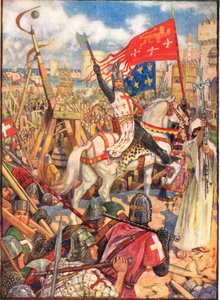 Ryszard Lwie Serce na wyprawach krzyżowych, ilustracja z „Historii Anglii” Rudyarda Kiplinga, 1911