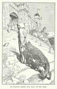 Św. Franciszek sprowadza wilka do miasta (lito) autorstwa Henry Justice Ford
