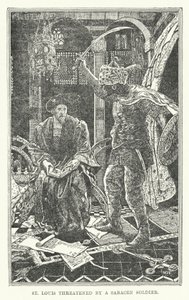 St Louis zagrożony przez żołnierza saraceńskiego (lito) autorstwa Henry Justice Ford
