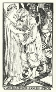 Sumi pokazuje Hassanowi Księgę Magii (rycina) autorstwa Henry Justice Ford