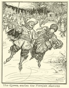 Królowa zazdrości flamandzkim łyżwiarzem autorstwa Henry Justice Ford