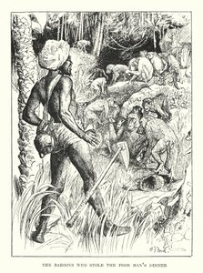 Pawiany, które ukradły biedakowi obiad (grawerunek) autorstwa Henry Justice Ford