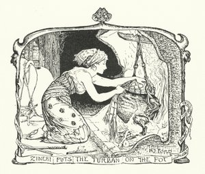 Zinebi kładzie turban na garnku (grawerunek) autorstwa Henry Justice Ford