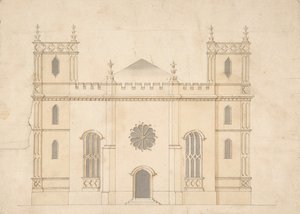 Fasada neogotyckiego kościoła, 1745-76. autorstwa Henry Keene.