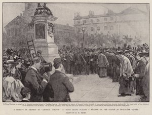 Hołd dla chińskiego Gordona, Li Hung Chang składa wieniec na posągu na Trafalgar Square autorstwa Henry Marriott Paget