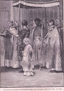 Koronacja Ryszarda I w Opactwie Westminsterskim: procesja wzdłuż nawy 1189 r autorstwa Henry Marriott Paget