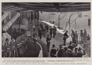 Król i Królowa Włoch na Sardynii, królewska wizyta na HMS Majestic autorstwa Henry Marriott Paget